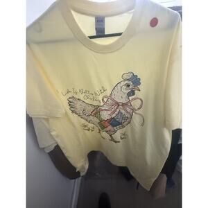 Time & Tru Men's Yellow Chicken Graphic Crew Neck Cotton T-Shirt Short Sleeve L